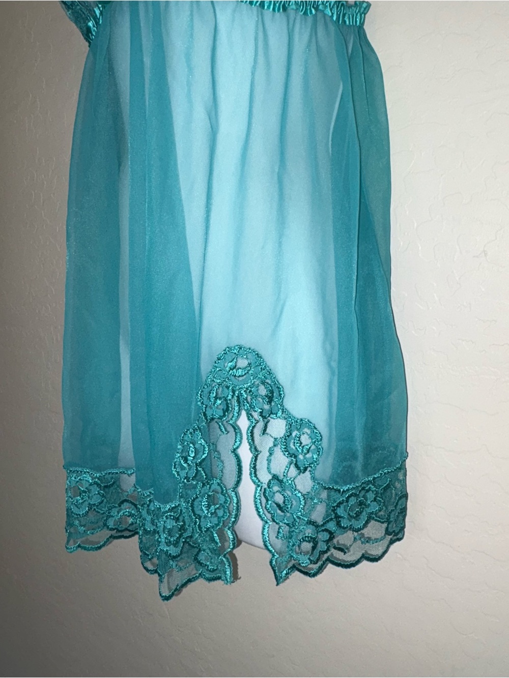 Frederick's of Hollywood Babydoll Lingerie Y2K 00's Sheer Nightie Chemise Green - Picture 4 of 9
